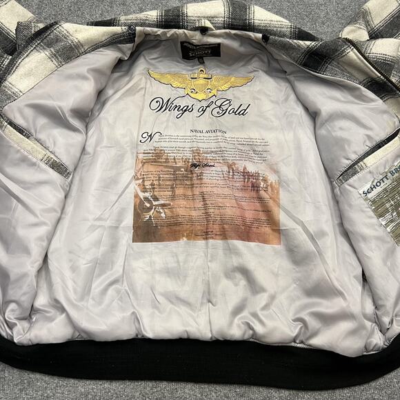 Schott Jacket Mens 3XL Black Gray Plaid Wool Blend G-1 M-422B Naval Patches - Picture 2 of 12